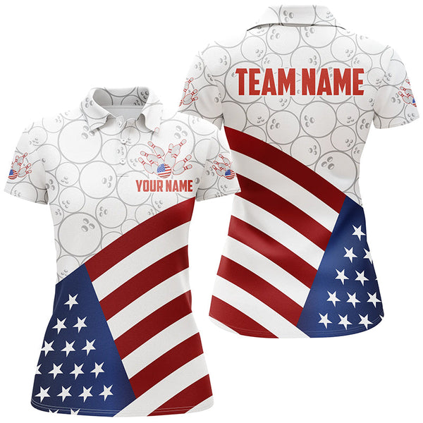 Maxcorners American Flag Bowling Jersey Customized Name, Team Name 3D Shirt Unisex