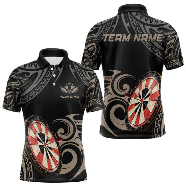 Maxcorners Personalized Black Tribal Pattern Darts Shirts For Men Custom Retro Team Darts Jerseys
