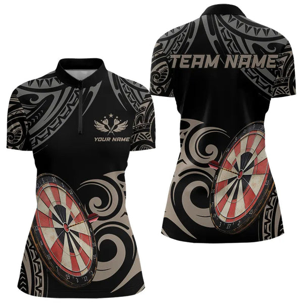Maxcorners Personalized Black Tribal Pattern Darts Shirts For Men Custom Retro Team Darts Jerseys