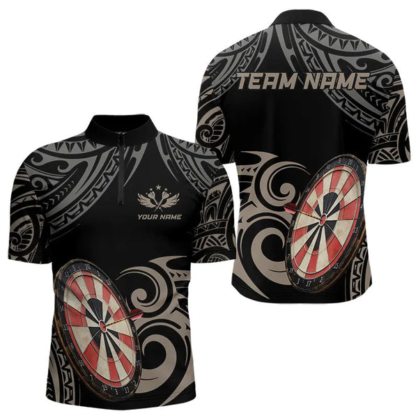 Maxcorners Personalized Black Tribal Pattern Darts Shirts For Men Custom Retro Team Darts Jerseys