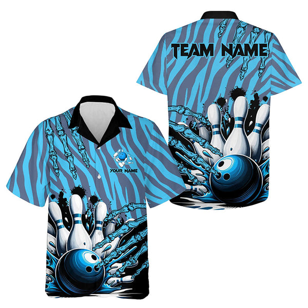 Maxcorners Funny Claw Blue Camo Men'S Bowling Outfits Custom Bowling Polo, Quarter Zip Shirts Team Jerseys LM123