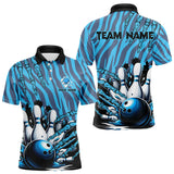 Maxcorners Funny Claw Blue Camo Men'S Bowling Outfits Custom Bowling Polo, Quarter Zip Shirts Team Jerseys LM123