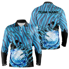 Maxcorners Personalized Funny Claw Blue Camo Golf Polo Shirts For Men Custom mens golf tops outfit