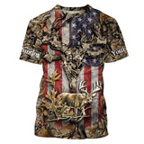 Maxcorners Custom Name American Flag Patriotic Deer Skull Hunting 3D All Over Printed Clothes