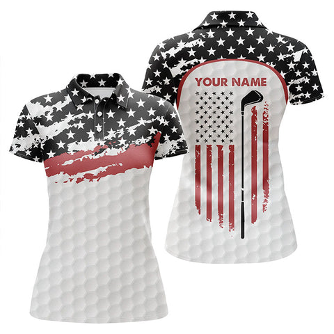 Max Corners Golf Club American Flag Patriotic White Golf Customized Name 3D Golf Polo Shirt For Women