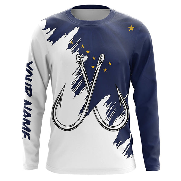 Maxcorners Alaska flag AK Fishing Fish Hook UV protection custom long sleeve Patriotic fishing apparel MT2108