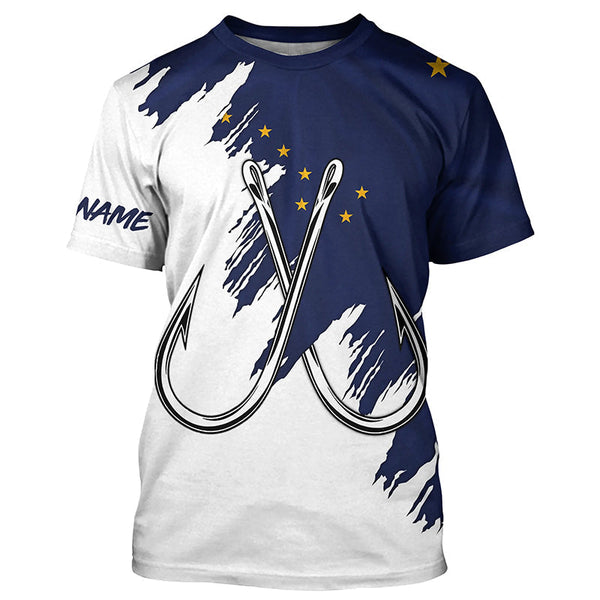 Maxcorners Alaska flag AK Fishing Fish Hook UV protection custom long sleeve Patriotic fishing apparel MT2108