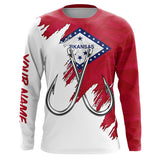 Maxcorners Arkansas flag AR Fishing Fish Hook UV protection custom long sleeve Patriotic fishing apparel MT2108