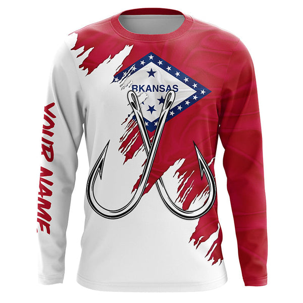 Maxcorners Arkansas flag AR Fishing Fish Hook UV protection custom long sleeve Patriotic fishing apparel MT2108