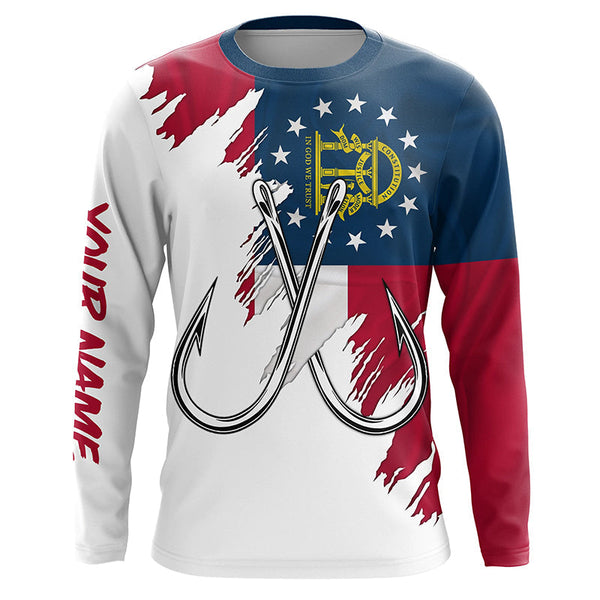 Maxcorners Georgia flag GA Fishing Fish Hook UV protection custom long sleeve Patriotic fishing apparel MT2108