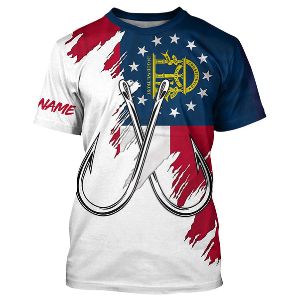 Maxcorners Georgia flag GA Fishing Fish Hook UV protection custom long sleeve Patriotic fishing apparel MT2108
