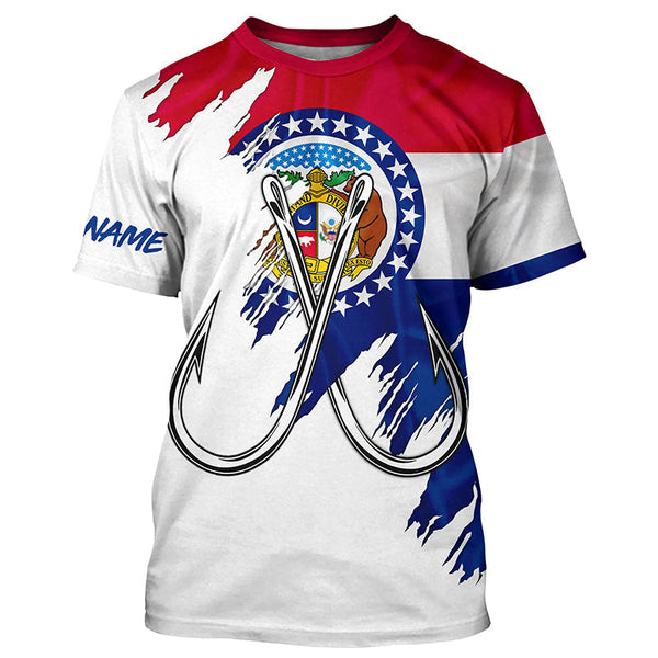 Maxcorners Missouri flag MO Fishing Fish Hook UV protection custom long sleeve Patriotic fishing apparel MT2108