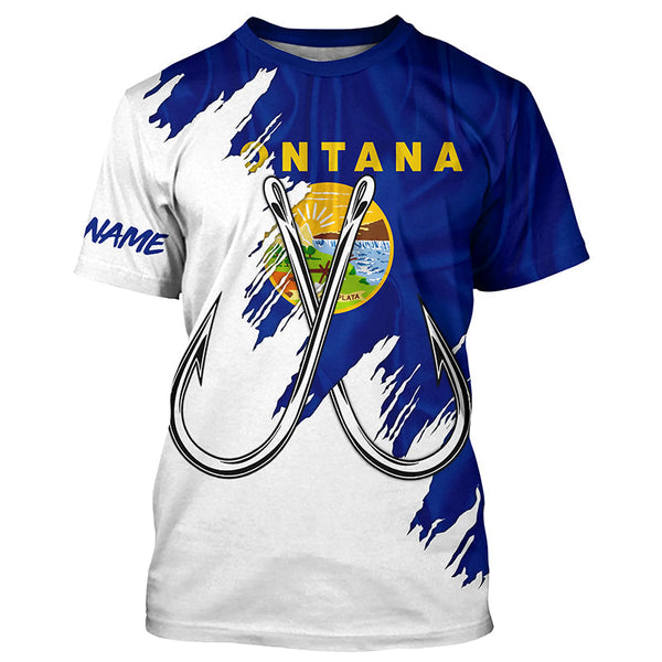 Maxcorners Montana flag MT Fishing Fish Hook UV protection custom long sleeve Patriotic fishing apparel MT2108