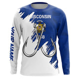 Maxcorners Wisconsin flag WI Fishing Fish Hook UV protection custom long sleeve Patriotic fishing apparel MT2108