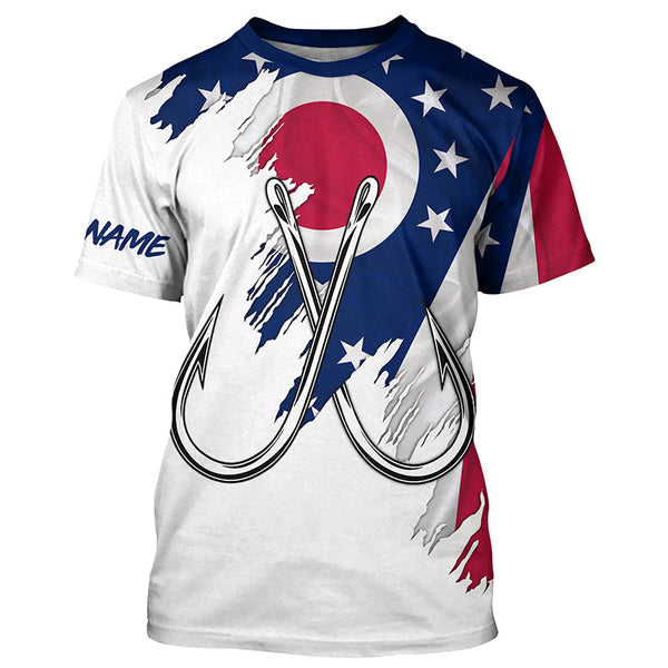 Maxcorners Ohio flag OH Fishing Fish Hook UV protection custom long sleeve Patriotic fishing apparel MT2108