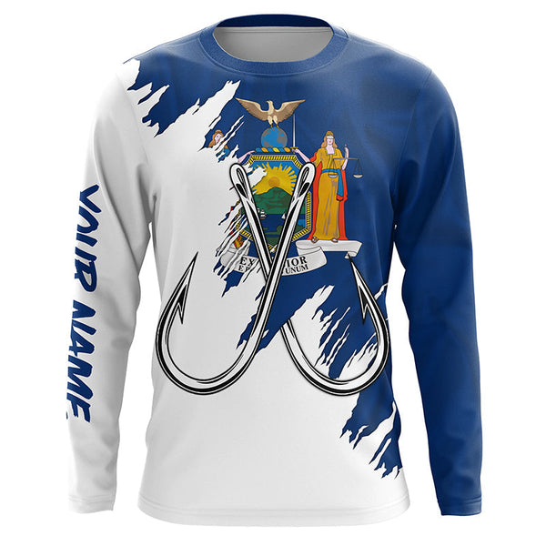 Maxcorners New York flag NY Fishing Fish Hook UV protection custom long sleeve Patriotic fishing apparel MT2108