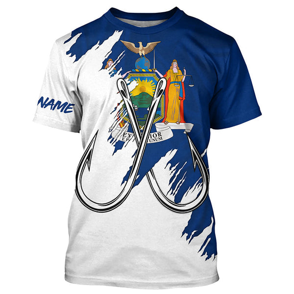 Maxcorners New York flag NY Fishing Fish Hook UV protection custom long sleeve Patriotic fishing apparel MT2108