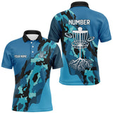 Maxcorners Blue Camo Mens golf polo shirts custom name and number disc golf team jerseys, frisbee golf shirts