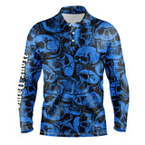 Maxcorners Blue skull camo pattern Mens golf polo shirt custom cool golf shirts for men