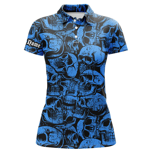 Maxcorners Blue skull camo pattern Women golf polo shirt custom cool golf shirts for ladies, best golf gifts