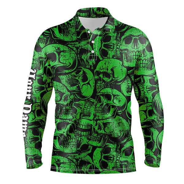 Maxcorners Green skull camo pattern Mens golf polo shirt custom cool golf shirts for men, best golf gifts