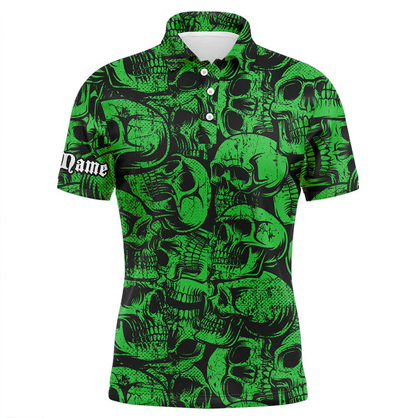 Maxcorners Green skull camo pattern Mens golf polo shirt custom cool golf shirts for men, best golf gifts