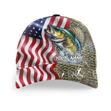 Maxcorners Walleye Fishing Scales American Flag Custom Patriotic Walleye Fishing Baseball Cap