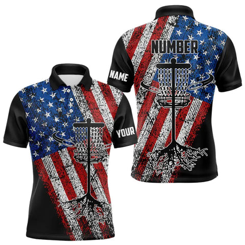 Maxcorners Vintage American Flag Mens Disc golf polo shirts custom name and number patriotic disc golf apparel MT0510