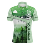 Maxcorners Mint Green Forest Retro Mens Disc golf polo shirts custom name disc golf jerseys, disc golf apparel MT0510