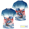 Maxcorners Red, white & blue Mahi Mahi, Wahoo, Tuna Compass Offshore Fishing Custom patriotic Performance Shirt LM1812