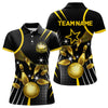 Maxcorners Funny Black And Gold Mens Bowling Polo, 1/4 Zip Shirts Custom Bowling Outfit Men Team Jerseys