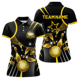 Maxcorners Funny Black And Gold Mens Bowling Polo, 1/4 Zip Shirts Custom Bowling Outfit Men Team Jerseys