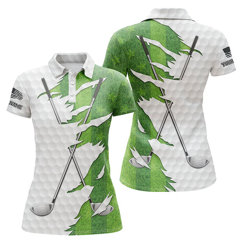 Maxcorners Green Golf Grass Womens Golf Polo Shirt Custom Golf Clubs Performance Shirts Ladies Golf Tops