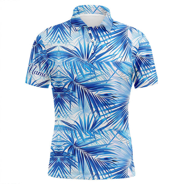 MaxCorners Golfs Blue Tropical Pattern Customized Name 3D Polo Shirt For Men