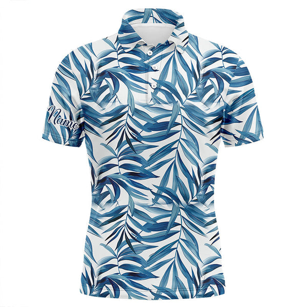 MaxCorners Golfs Blue Tropical Pattern Customized Name 3D Polo Shirt For Men