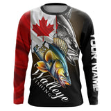 Maxcorners Walleye UV protection long sleeves fishing shirt Canada flag patriot Customize walleye fisherman gifts  LM2408