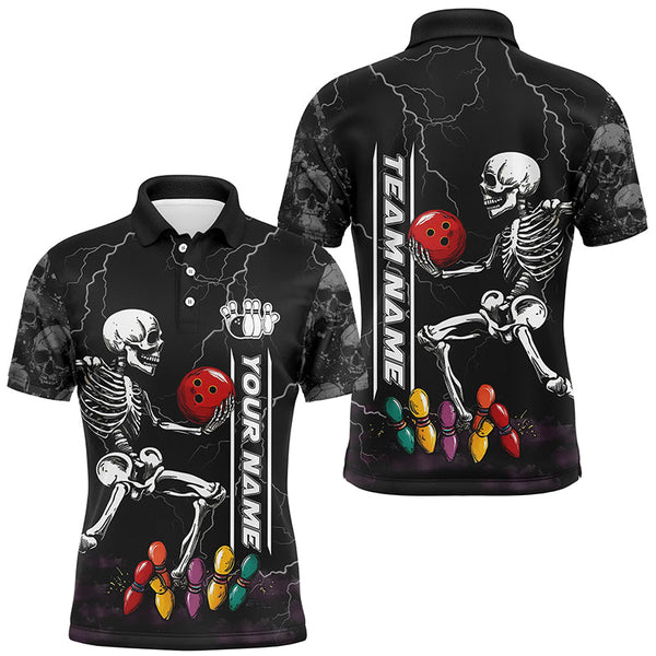 Maxcorners Bowling Ball And Pins Funny Skull Customized Name, Team Anme 3D Polo Shirt