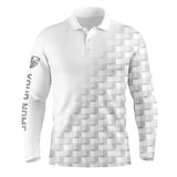 Maxcorners White and gray pattern custom name Mens golf polo shirts, golf apparel for men