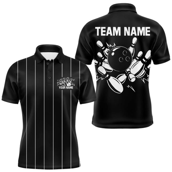 Maxcorners Black and White Plaid Bowling Polo, Quarter Zip shirts For Men Custom Bowling Team Uniform Jersey LM1610