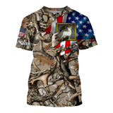 Maxcorners Custom Name Deer Skull Hunting Camo American Flag Patriotic 3D All Over Printed Clothes