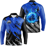 Maxcorners Black and Blue Flame camo bowling shirts for Men Custom Flame Bowling Shirt Team Bowling Jersey