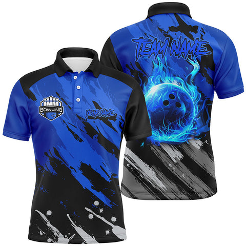 Maxcorners Blue Flame Bowling For Team Bowling Team Men And Women Polo Shirts, Bowling Pattern Outfits
