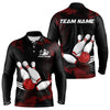 Maxcorners Black And Red Bowling Shirts For Men And Women Custom Bowling Team League Jerseys, Gift For Bowlers