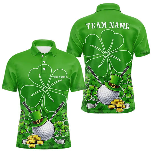 Maxcorners Green Shamrock Pattern St Patrick's Day Men's Golf Polo Shirts Custom Mens Golf Tops, Golfing Gifts LM1104