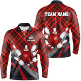 Maxcorners Red Plaid Christmas Pattern Bowling Jersey Customized Name, Team Name 3D Shirt Unisex