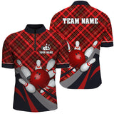 Maxcorners Red Plaid Christmas Pattern Bowling Jersey Customized Name, Team Name 3D Shirt Unisex