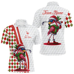 Maxcorners Funny Christmas Flamingo Mens golf polo shirt custom red, green and white argyle pattern golf shirts MT1511