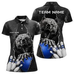 Maxcorners Black Bear Grunge Pattern Custom Men And Women Bowling Polo, 1/4 Zip Shirts Bowling Team Jerseys Outfits | Blue