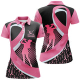 Max Corners Breast Cancer Awareness Black Pattern Customized Name 3D Golf Polo Shirt For Women