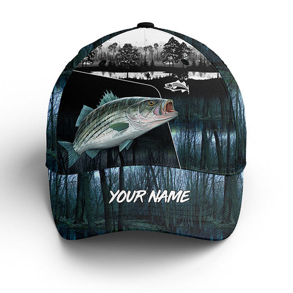 Maxcorners Striped Bass Fishing Blue Camo Custom Name Fishing Cap